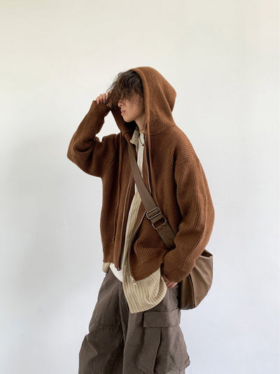 MV Retro Hooded Versatile Knitted Cardigan Jacket