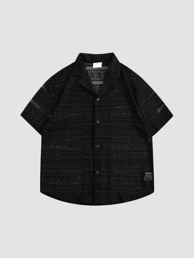 MV Retro Hollow Cuban Collar Loose Shirt
