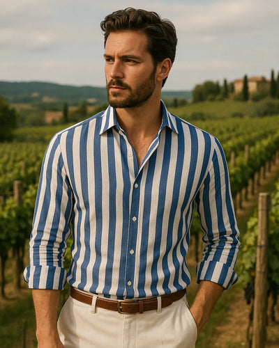 Giovanni - Linen Shirt Blue White