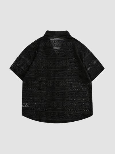 MV Retro Hollow Cuban Collar Loose Shirt