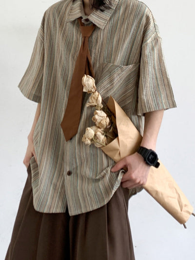 MV Retro Striped Loose Shirt (With Tie)
