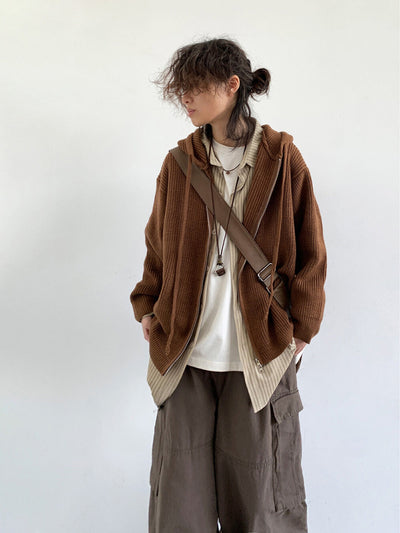 MV Retro Hooded Versatile Knitted Cardigan Jacket