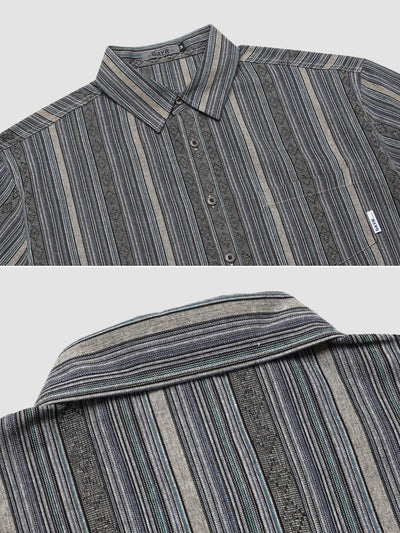 MV Retro Striped Loose Chinese Style Shirt