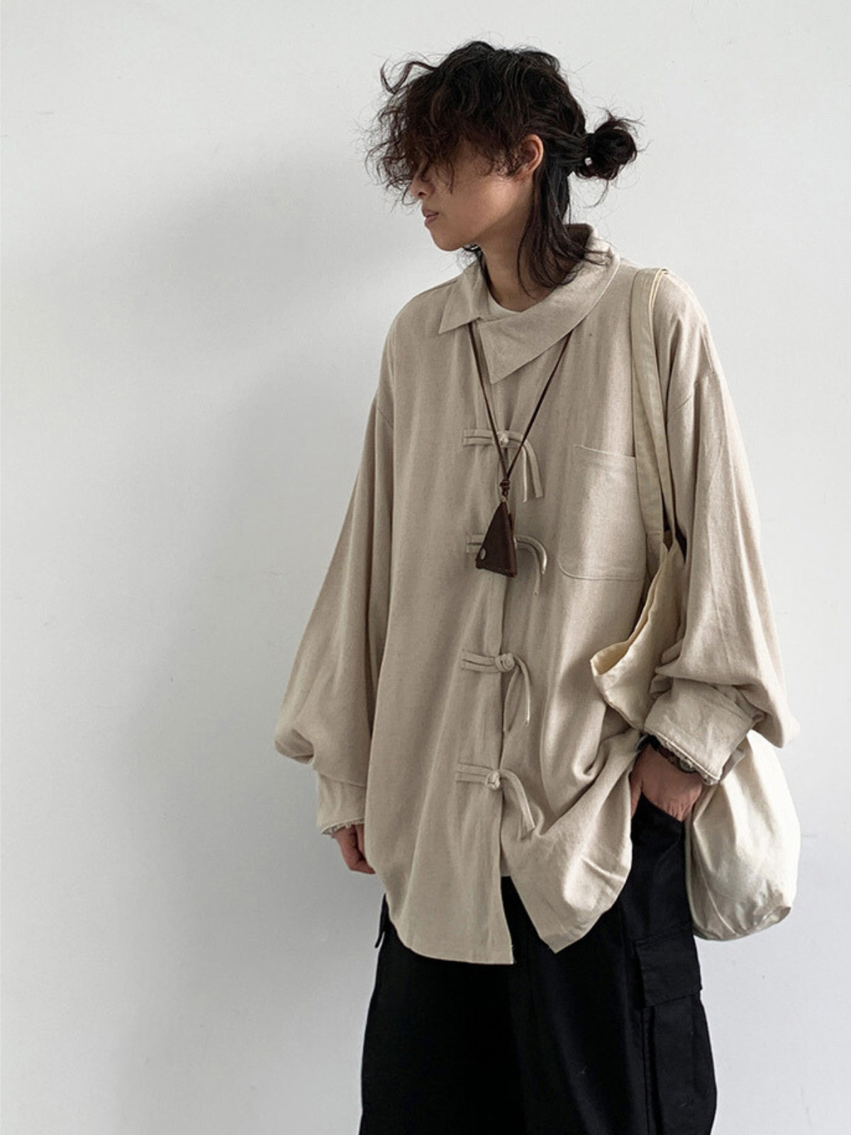 MV Retro Linen Slant Collar Jacket