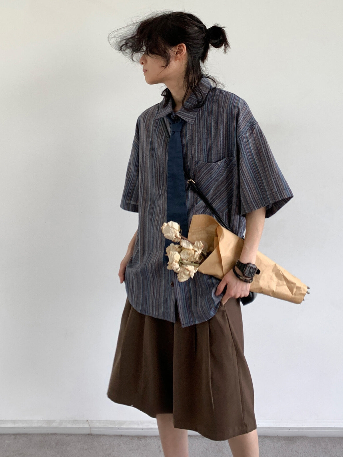 MV Retro Striped Loose Shirt (With Tie)