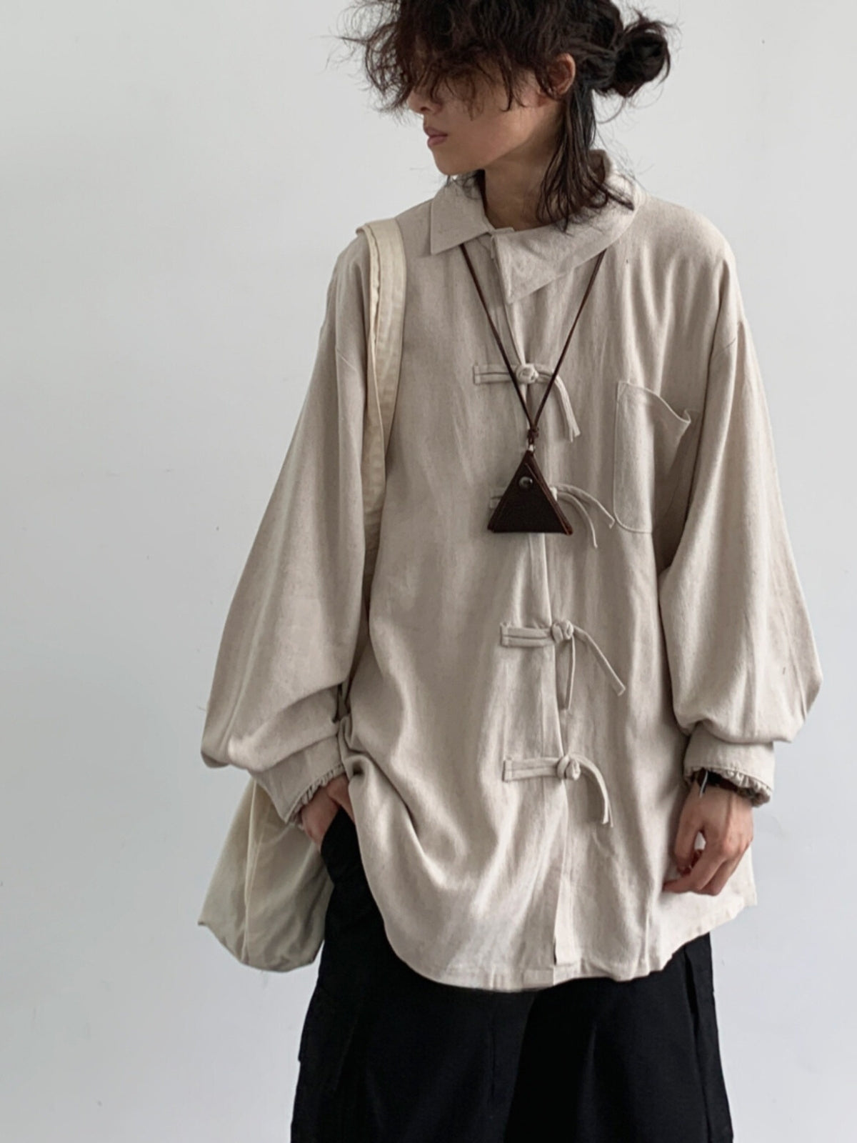MV Retro Linen Slant Collar Jacket