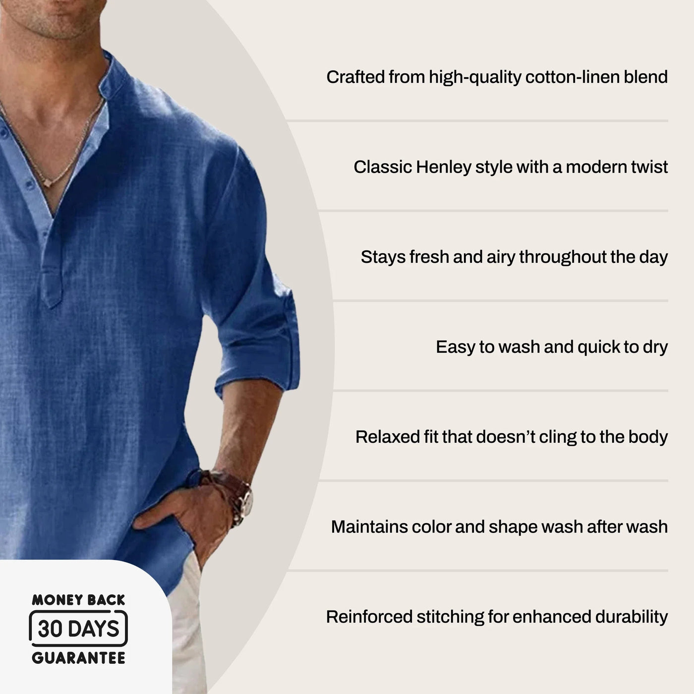 CasualDrift Linen Henley